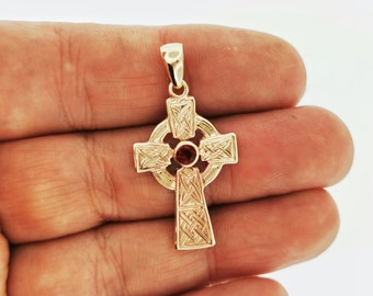 Medium Celtic Cross with Gemstones in Sterling Silver or Antique Bronze, Celtic Cross Pendant, Irish Celtic Jewelry