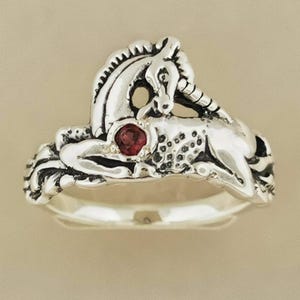Sterling Silver Unicorn Ring Birthstone Design Vintage Style Fantasy Jewelry Gift Idea Mythical Animal Accessory Magical Classic Dainty January birthstone