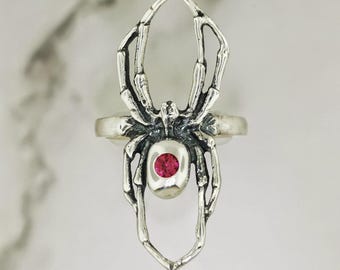 Handmade Spider Ring in 925 Sterling Silver with Gemstone Gothic Jewelry for Her 3D Spider Ring Birthstone Spider Gift Idea Halloween Gift