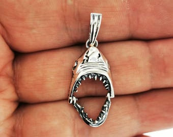 Shark Head Pendant in 925 Sterling Silver or Antique Bronze Shark Jaws Necklace Jewelry Great White Jewellery Gift for Shark Lover