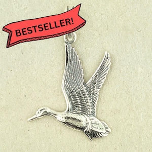 Flying Duck Pendant Necklace in 925 Silver or Bronze Mallard Duck Jewelry Gift for Duck Lover Animal Charm Nature Wildlife Accessory