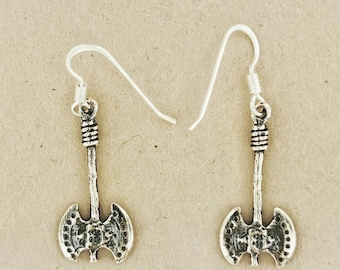 Small Axe Charm Earrings in Sterling Silver or Bronze Viking Jewelry Dangle Norse Warrior Axe Earrings Gift for Her Viking Style Jewelry