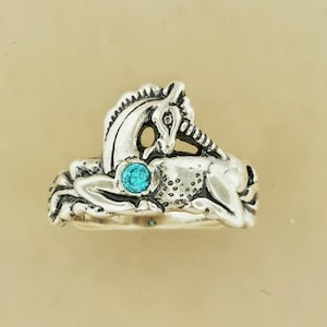 Sterling Silver Unicorn Ring Birthstone Design Vintage Style Fantasy Jewelry Gift Idea Mythical Animal Accessory Magical Classic Dainty December birthstone