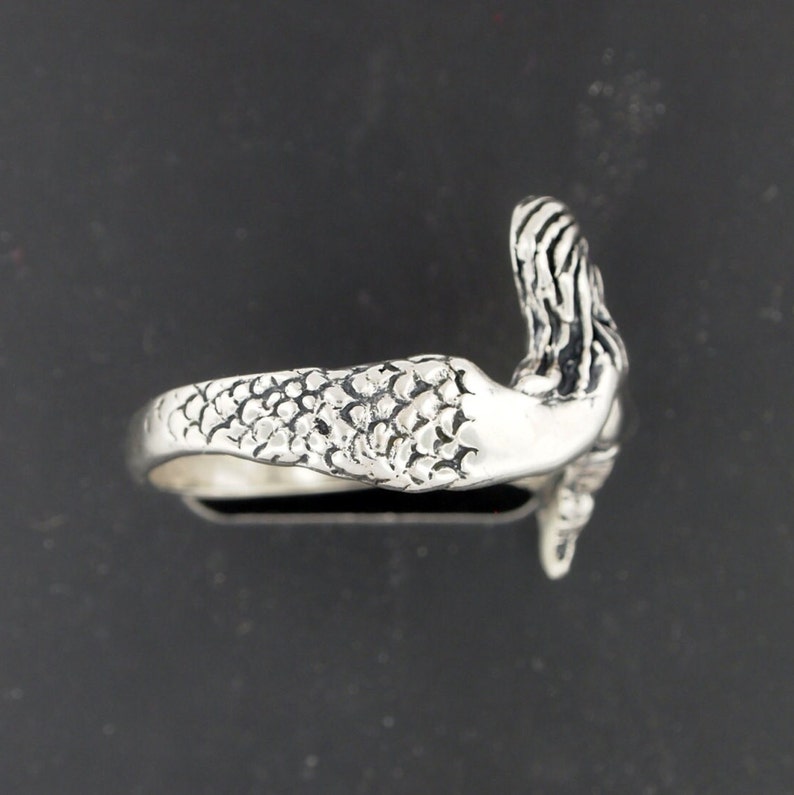 Mermaid Ring in Sterling Silver, Silver Mermaid Ring, Sterling Silver Mermaid Jewelry, Sterling Silver Mermaid Jewellery, Vintage Mermaid Ring, Retro Mermaid Ring, 925 Silver Mermaid Ring, 925 Mermaid Ring, Mid Century Silver Rings