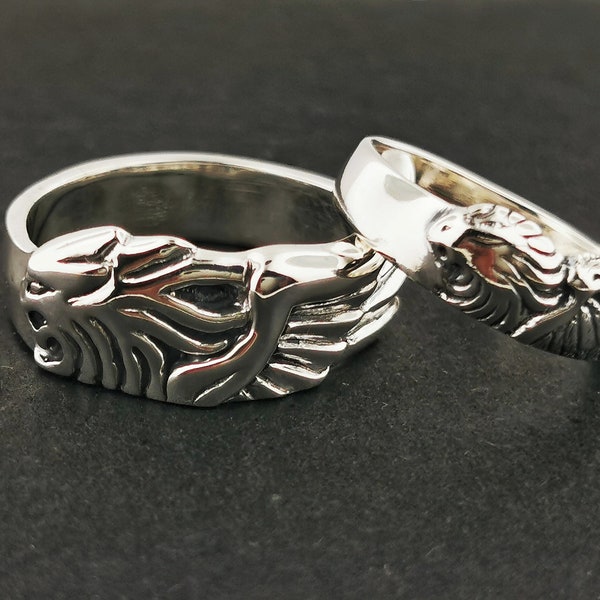 Final Fantasy 8 Griever Ring Set in Sterling Silver, Final Fantasy 8 Wedding Set, FF8 Winged LIon Ring, Final Fantasy Wedding Rings, FFVIII