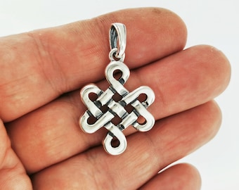 Large Endless Knot Pendant in Sterling Silver or Antique Bronze