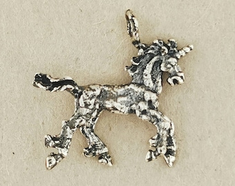 3D Unicorn Charm in Sterling Silver or Antique Bronze, Medieval Unicorn Pendant, Fantastical Jewelry