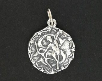 Zodiac Medallion Sagittarius in Sterling Silver or Antique Bronze, Vintage Style Zodiac Medallion, Mid Century Zodiac Charm Pendant