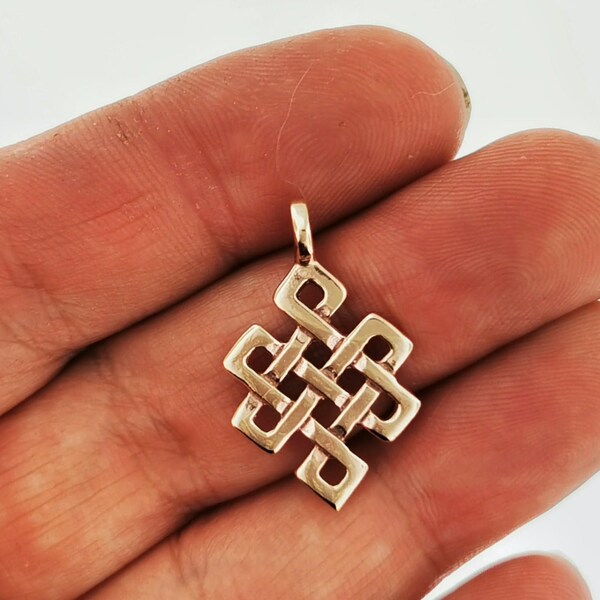 Endless Knot Pendant in Sterling Silver or Antique Bronze, Shrivatsa Knot Pendant, Celtic Knot Pendant