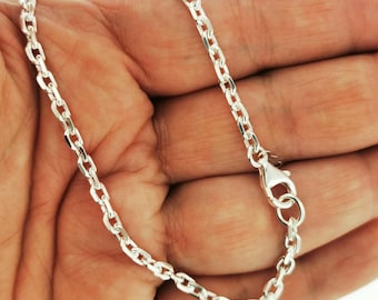 Corrente oval de 3,8 mm em prata de lei 925 maciça, feita sob encomenda, colar de prata para homens ou mulheres. Corrente com corte de diamante.