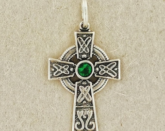 Small Celtic Cross with Gemstone in Sterling Silver or Antique Bronze Irish Cross Pendant Handmade Gemstone Cross Gift For Christian