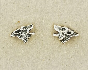 Howling Wolves Sterling Silver Earrings Silver Wolf Earrings Howling Wolf Studs