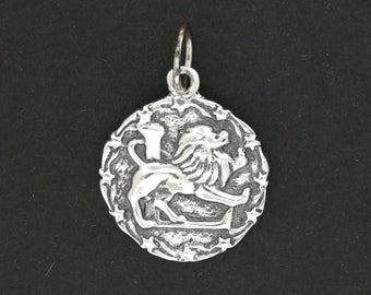 Zodiac Medallion Leo in Sterling Silver or Antique Bronze, Vintage Style Zodiac Medallion, Mid Century Zodiac Charm Pendant