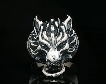 FINAL FANTASY VII Cloudy Wolf シルバーリング19号 Final 7 Fenrir Wolf Ring in Sterling Silver or Antique Bronze