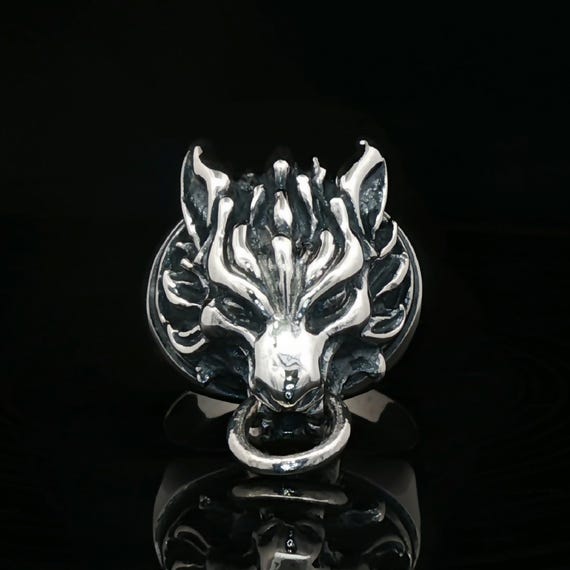 Final 7 Fenrir Wolf Ring in Sterling Silver or Antique Bronze