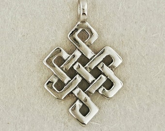 Endless Knot Pendant in Stainless Steel, Celtic Endless Knotwork Pendant, Eternal knot Pendant, Shrivatsa Knot Pendant, Dpal be'u pendant