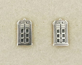 Gold Dr Who Tardis Stud Earrings made to order, Dr Who Earrings, Phone Box Stud Earrings, Sci-Fi Stud Earrings, Police Box Earrings