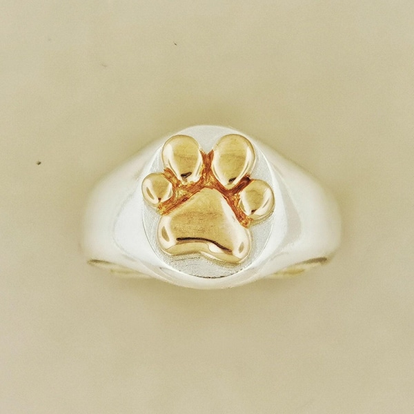 Paw Print Signet Ring in 925 Silver or Bronze Dog Paw Ring Cat Paw Ring Paw Print Jewelry Jewellery Gift For Pet Owner Paw Signet Ring