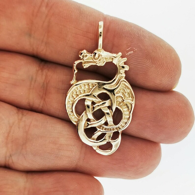 Celtic Knotwork Dragon Pendant in Sterling Silver or Antique Bronze, Bronze Dragon Charm, Celtic Dragon Pendant, Celtic Knotwork Pendant, Bronze Dragon Pendant, Celtic Bronze Jewelry, Fantasy Dragon Pendant, Celtic Knotwork Dragon Pendant