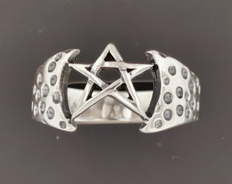 Mens Large Pentagram Ring in Sterling Silver or Antique Bronze