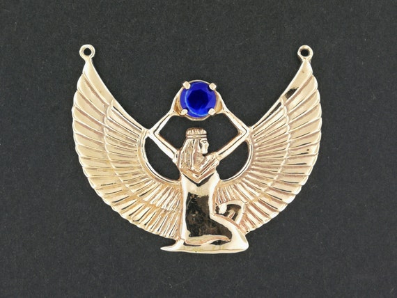 Winged Isis Necklace With Lapis Lazuli In Antique Bronze - Lapis Lazuli Pendant Of Isis Winged Isis Necklace With Lapis Lazuli In Antique Bronze - Lapis Lazuli Pendant Of Isis