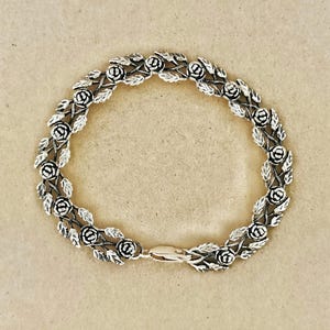 Rose Link Bracelet in 925 Sterling Silver Vintage Style Rose Bracelet Rose Jewelry Rose Gift For Her Retro Style Rose Bracelet for Her