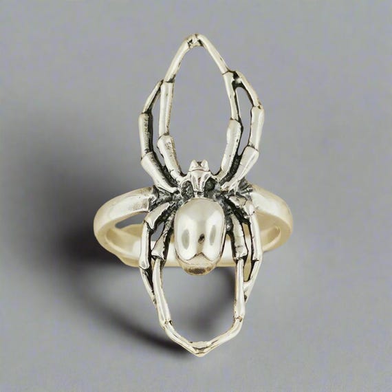 Bague Araignée En Argent 925 - Style Gothique Biker - Rouge Moyen - Fait Main