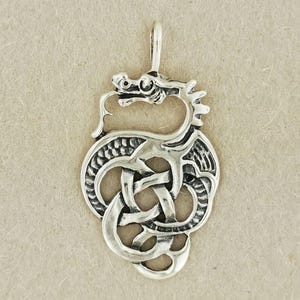 Celtic Knotwork Dragon Pendant in Sterling Silver or Antique Bronze, Silver Dragon Charm, Celtic Dragon Pendant, Celtic Knotwork Pendant, Sterling Silver Dragon Pendant, Celtic Silver Jewelry, Fantasy Dragon Pendant, Celtic Knotwork Dragon Pendant