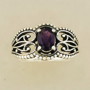 Gothic Style Filigree Ring with Gemstone in Sterling Silver, Gothic Style Ring, Victorian Style Ring, 1950 Vintage Style Ring, Gemstone Ring In Sterling Silver, Silver Gemstone Ring, Filigree Gemstone Ring, Vintage Silver Ring, Gothic Silver Ring, Si
