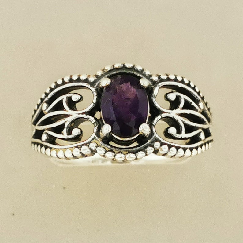 Gothic Style Filigree Ring with Gemstone in Sterling Silver, Gothic Style Ring, Victorian Style Ring, 1950 Vintage Style Ring, Gemstone Ring In Sterling Silver, Silver Gemstone Ring, Filigree Gemstone Ring, Vintage Silver Ring, Gothic Silver Ring, Si