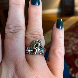 Vintage Style Unicorn Sterling Silver Ring Birthstone Design Mythical Creature Jewelry Dainty Accessory Perfect Gift Idea Magical Collection Piece Fantasy Lover Present Quality Silver Construction Faceted Stone Detail Handcrafted Unique