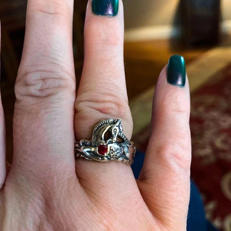 Vintage Style Unicorn Sterling Silver Ring Birthstone Design Mythical Creature Jewelry Dainty Accessory Perfect Gift Idea Magical Collection Piece Fantasy Lover Present Quality Silver Construction Faceted Stone Detail Handcrafted Unique