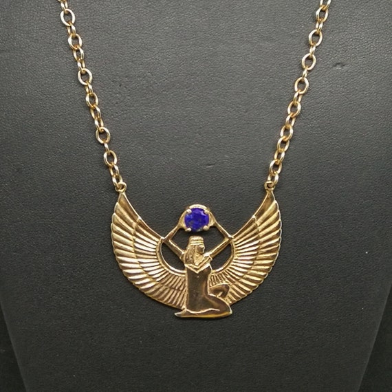 Winged Isis With Lapis Lazuli In Antique Bronze - Lapis Lazuli Pendant Of Isis Winged Isis With Lapis Lazuli In Antique Bronze - Lapis Lazuli Pendant Of Isis