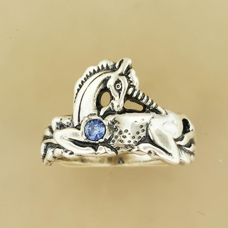 Sterling Silver Unicorn Ring Birthstone Design Vintage Style Fantasy Jewelry Gift Idea Mythical Animal Accessory Magical Classic Dainty image 16