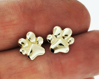 Gold Paw Print Stud Earrings Made To Order, Paw Print Earrings, Gold Paw Jewelry