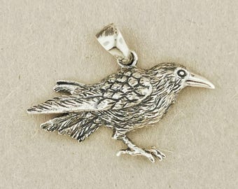 Colgante de cuervo en bronce antiguo o plata de ley 925, collar de pájaro vikingo, collar grande de cuervo de Odín, joyería mitológica, regalo para él y para ella