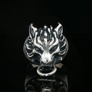Final 7 Fenrir Wolf Ring in Sterling Silver or Antique Bronze FFVII Cloud Strife Ring FF7 Wolf Ring Fantasy Wolves Jewelry Geeky Ring Gift
