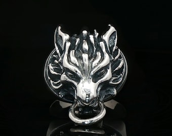 Final 7 Fenrir Wolf Ring in Sterling Silver or Antique Bronze FFVII Cloud Strife Ring FF7 Wolf Ring Fantasy Wolves Jewelry Geeky Ring Gift