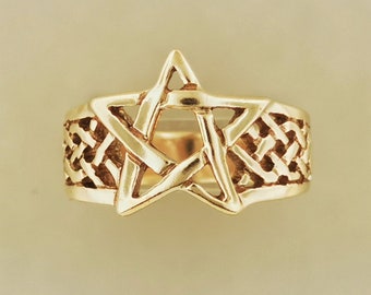 Knotwork Pentagram Ring in Sterling Silver or Antique Bronze