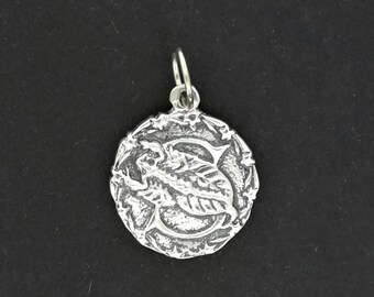 Zodiac Medallion Scorpio in Sterling Silver or Antique Bronze, Vintage Style Zodiac Medallion, Mid Century Zodiac Charm Pendant