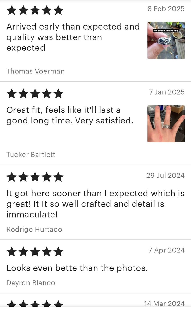 several positive reviews for a jewelry store, with customers expressing satisfaction with the quality of the products and the overall experience. The reviews are written in a star-rating format, indicating that the store has received positive feedback from its customers.