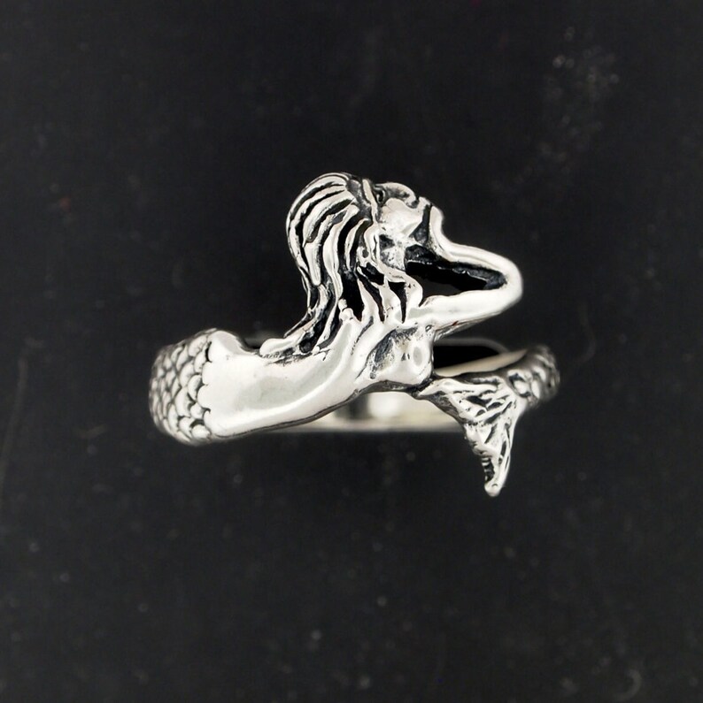 Mermaid Ring in Sterling Silver, Silver Mermaid Ring, Sterling Silver Mermaid Jewelry, Sterling Silver Mermaid Jewellery, Vintage Mermaid Ring, Retro Mermaid Ring, 925 Silver Mermaid Ring, 925 Mermaid Ring, Mid Century Silver Rings