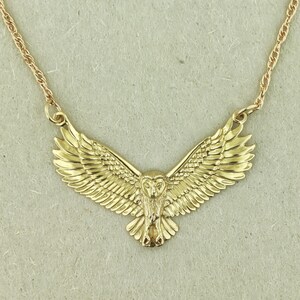 Owl Necklace In Sterling Silver Or Antique Bronze Flying Owl Necklace Animal Jewelry