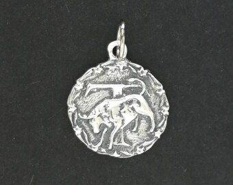 Zodiac Medallion Taurus in Sterling Silver or Antique Bronze, Vintage Style Zodiac Medallion, Mid Century Zodiac Charm Pendant