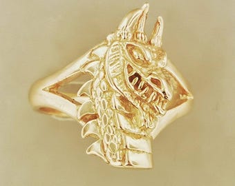 Anillo con cabeza de dragón en plata de ley o bronce antiguo. Joyería mítica. Gran regalo para los fans de la fantasía. Anillo para amantes de los dragones.