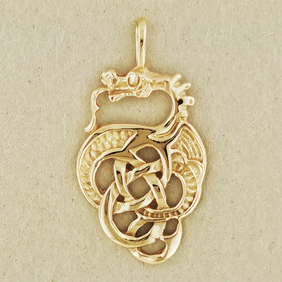 Celtic Knotwork Dragon Pendant in Sterling Silver or Antique Bronze