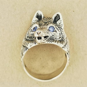 Wolf Ring with Gemstone Eyes in 925 Silver Large Wolf Head Ring Mens Wolf Ring Wolf Jewelry Gemtone Wolf Jewellery Gift For Wolf Lover