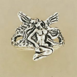 Art Nouveau Fairy Ring in Sterling Silver or Antique Bronze Faerie Ring Art Nouveau Jewelry Fantasy Fairy Sprite Ring Pixie Jewelry Gift