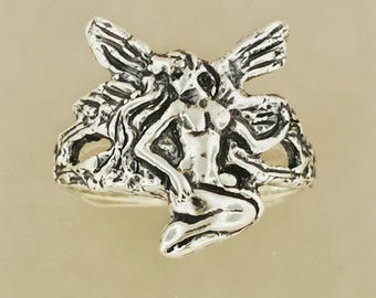 Art Nouveau Fairy Ring in Sterling Silver or Antique Bronze Faerie Ring Art Nouveau Jewelry Fantasy Fairy Sprite Ring Pixie Jewelry Gift