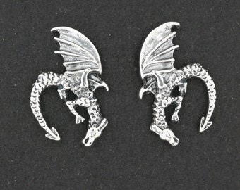 Boucles d'oreilles dragon de plongée en argent sterling, boucles d'oreilles dragon faites main, boucles d'oreilles dragon pour lui et elle, bijoux dragon, bijoux dragon